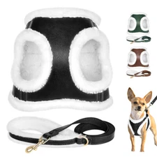 Small Medium Dog Harness and Leash set Puppy Fleece Vest Warm Winter PU Leather