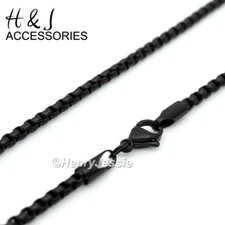 16-30"MEN Stainless Steel 1.5mm Black Plated Smooth Box Link Chain Necklace