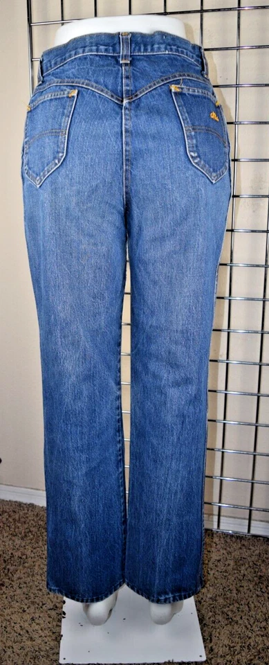 Jeans Vintage Chic by HIS 32 x 28 Años 70 Clásicos Azul Cintura Alta Corte Bota Hecho en EE. UU. Foto 3 de 4