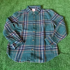Jumping Beans Button Up Long Sleeve Classic Plaid Green Cotton Shirt Size 8