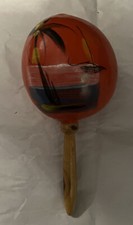Vintage Hand Painted Red Rattle Musical Instrument Percussion Tropical Motif