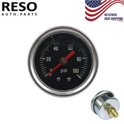 Universal Fuel Pressure Gauge Liquid 0-100psi Oil Pressure Gauge 1/8'' NPT