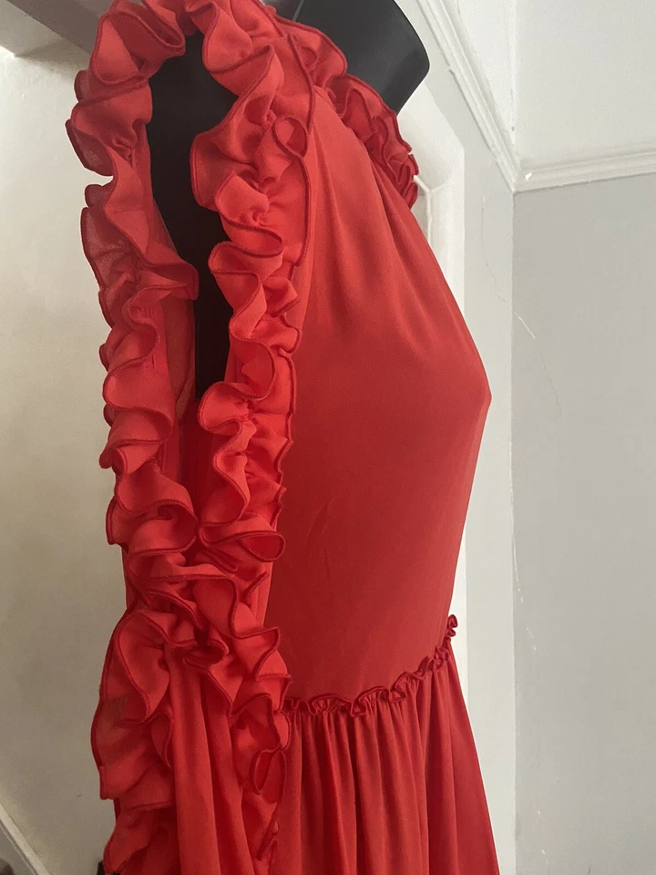 Vestido La Radoute Damas Rojo Dados Kayek Volantes Hombro Frío Talla 8 Ocasión Foto 3 de 4