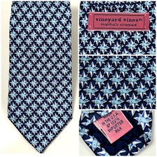 VINEYARD VINES Tie Blue Whale Smiling 100% Silk Hand Made Light Blue MADE IN USA