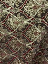 GOLD BROWN BURGUNDY Damask Chenille Upholstery Brocade Fabric 56 in. Sold BTY