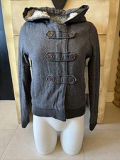 Victoria Secret Love Pink Full Zip + Button Faux Fur Hooded Jacket Gray Womens S