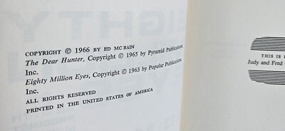 Eighty Million Eyes by Ed McBain (Hardcover, 1966) *Vintage* Rare