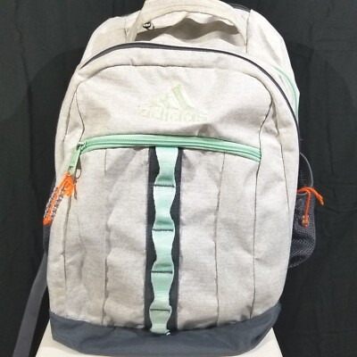 Adidas Gray Backpack Green Trim Spacious 4 Compartments 8x14x17