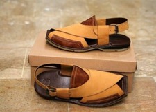 Authentic Peshawari Chappal Sandal Camel and Deep Brown leather multi layer