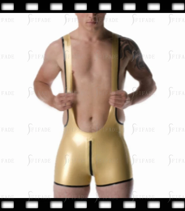 Latex Rubber Men Leotard Shoulder Boxers Overall Frontless No Zip Customize E50