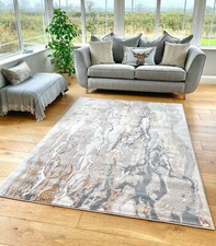 Image of Beige Cream Grey CopperTide Shimmer Sheen Effect Modern Rug Silky Soft Mat