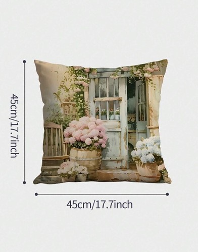 Set of 4 Floral Cushion Covers "Pink Roses in the Garden" Design, Invisible Zip - Picture 4 of 8