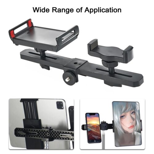 Double Cell Phone Rotating Support Tablet Mount Clamp Universal 1/4in Adapter - Picture 1 of 35