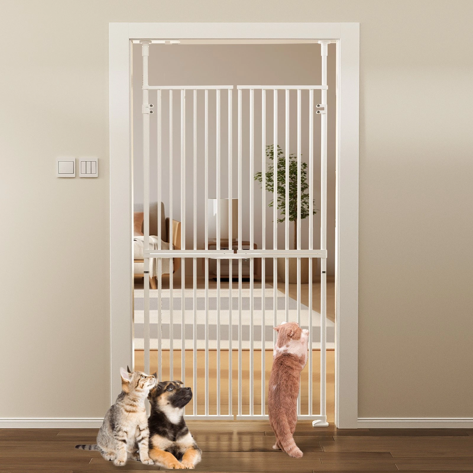 SUNYRISY 76"-96" H Cat Gate Extra Wide 37.4"-40.5" Cat Safety Gate Pet Barrier