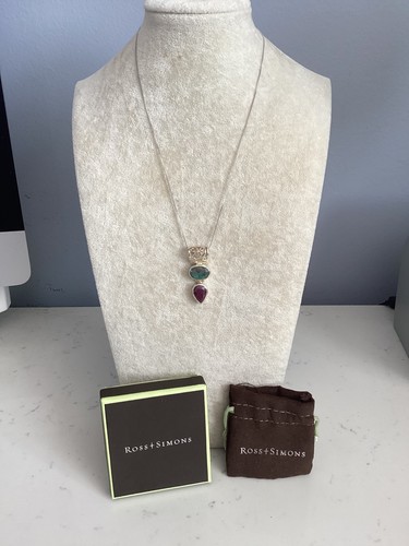 NEW BOX POUCH AUTHENTIC SIGNED ROSS SIMONS STERLING SILVER GEMSTONE NECKLACE NR