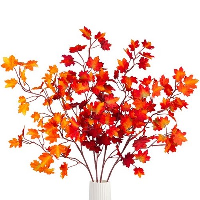 4 Pcs Artificial Fall Maple Leaves Stems Fake Fall Foliage Branches for Vase ...