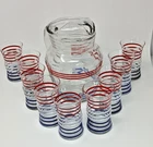 1970's Vintage Betsy Ross Anchor Hocking Pitcher w 9 Glasses Patriotic MINT