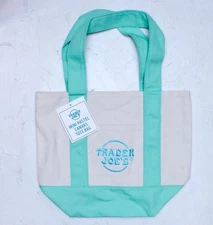 Trader Joe's Spring 2025 Mini Canvas Tote Bag Pastel New With Tag - Teal / Green