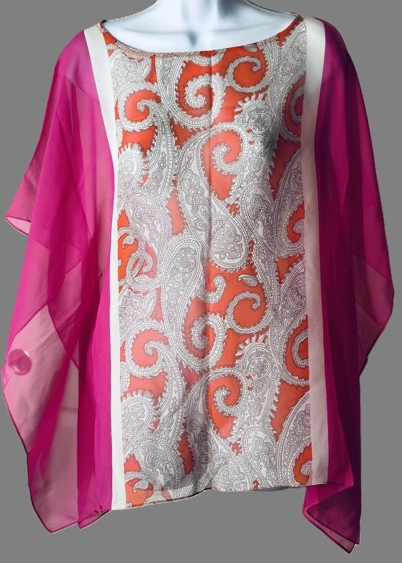 Talbots Multicolor 100% Silk Kimono Poncho/Tunic Size US S/M Ret: $149
