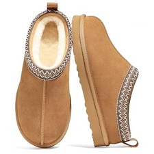 Genuine Suede Fuzzy Slippers for Women Winter Warm House Shoes 7.5-8 Chestnut