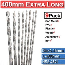 9Pcs 400mm Extra Long High Speed Steel HSS Twist Drill Bit For Metal Woodworking