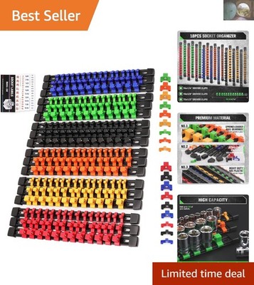18-Piece Socket Organizer with Color-Coded Clips for Toolboxes and Workstations