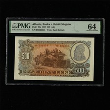 1957 Albania Banka e Shtetit Shqiptar 500 Leke Pick#31a PMG 64 Choice UNC