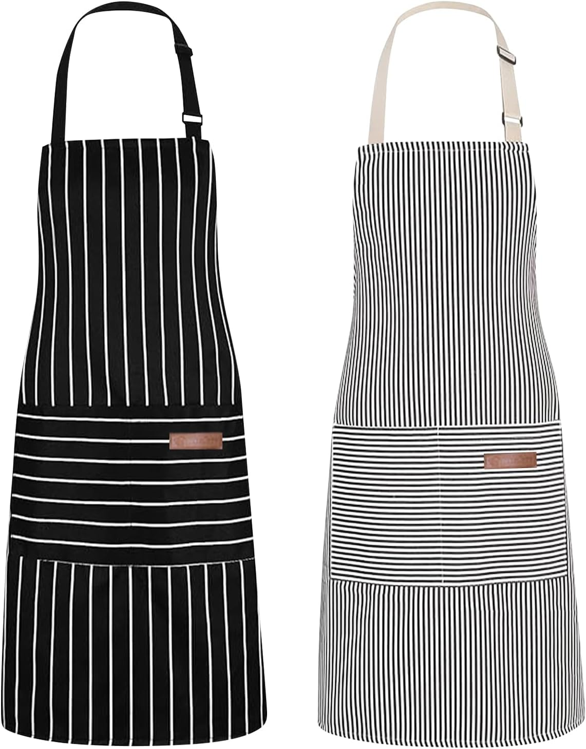 2 Pack Unisex Adjustable Bib Apron with Pockets for Cooking Kitchen, Chef Women