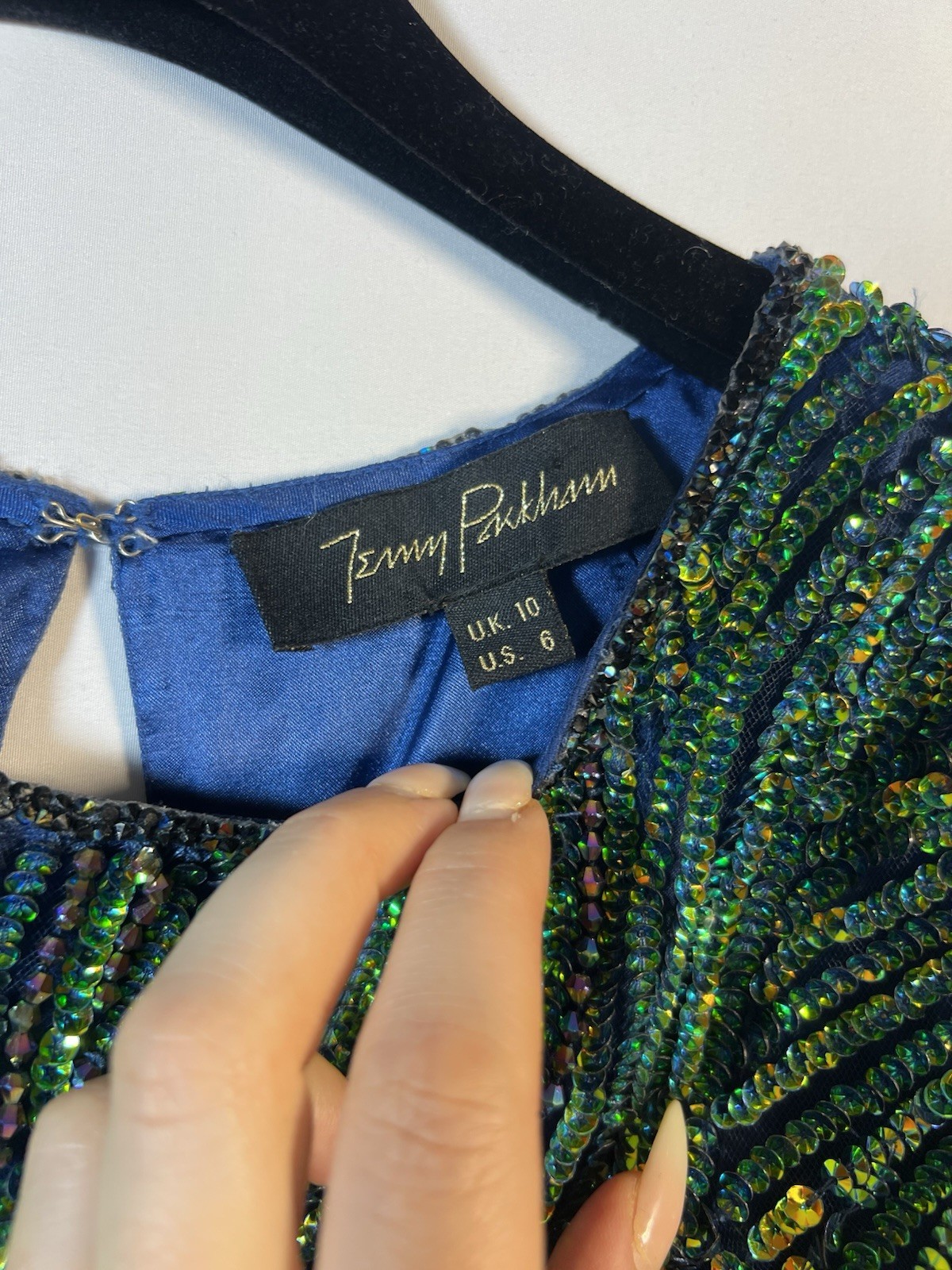Very Rare Jenny Packham blue green embellished mini dress UK10 runs smaller image 5