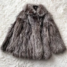 SAGA Silver Fox Real Fur Half Coat Short Jacket Size L Authentic Used- Japan