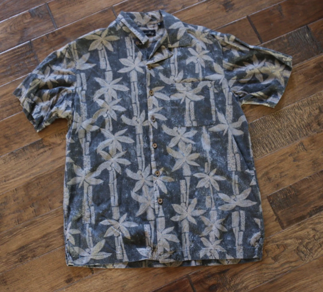 Milano Bay Hawaiian Shirt Mens Medium Palm Tree Tropical Button Up Short Sleeve