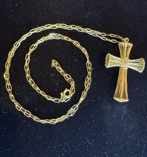 VTG Gold Tone Hollow Wire Cross On Fine 30 Paperclip Chain Necklace Christmas