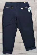 Michael Kors High Rise Zip-Pocket Slim Crop Pull-On Trousers Blue Sz L NWT