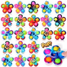 24 Pcs Pop Fidget Spinners, Sensory Toys for Kids, Tie Dye Flower Simple Dimp...