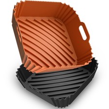 Reusable Air Fryer Liners, 2 Pack, Square Silicone Tray, 4-7Qt, Black