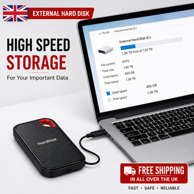 Externe Festplatte 4TB High Speed Kapazität Solid State USB3.2 Laptop UK