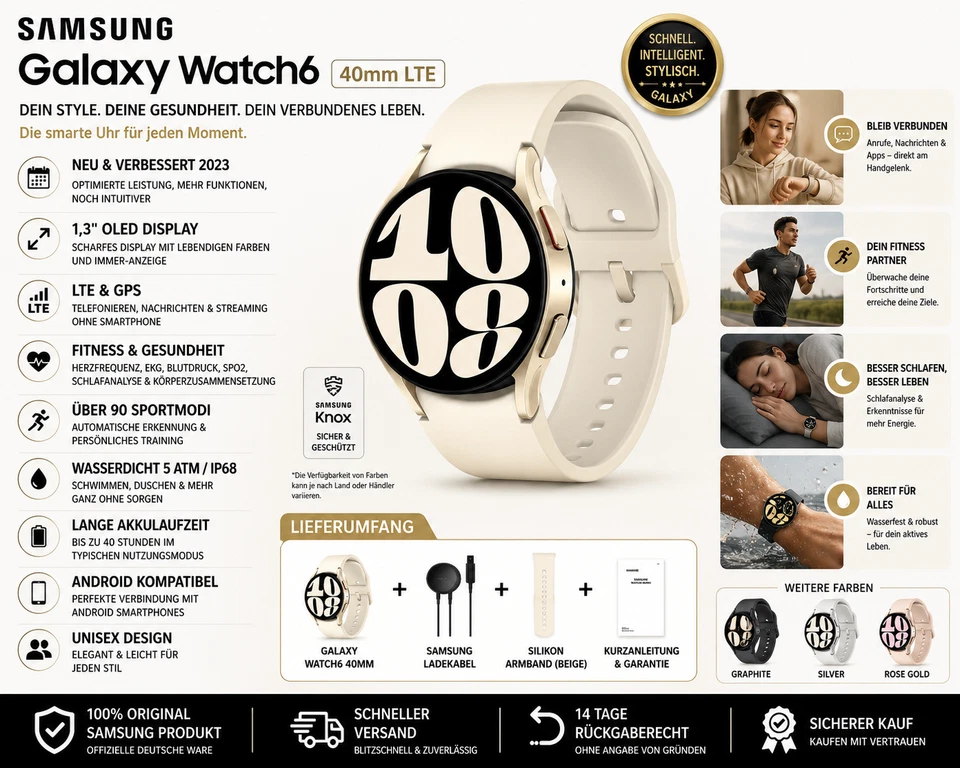 Samsung Galaxy Watch6 40mm LTE Gold - Bild 1 von 1