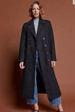 Image of Freemans Double Breasted Grey Check Coat UK 12 (ccc701)