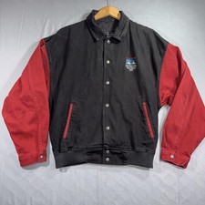 Vintage Cisco Systems Jacket Mens Medium Black Red Denim Bomber One Vision 90s
