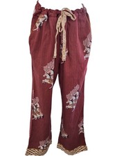 White Stuff Women's Lounge Pants L Red Stripe Horse Print Organic Cotton