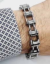 LAFATINA Bracciale A Catena Moto In Acciaio Inox - Maglie Lucide 10mm Per Uomo E Donna, Regalo Per Biker, Con Sacchetto - 3