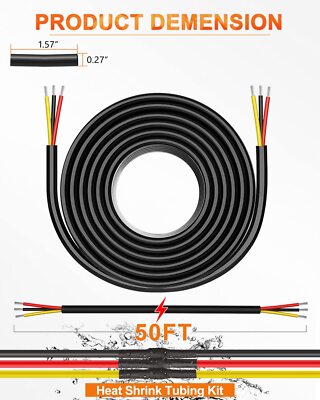 20 Gauge 2-Conductor Electrical Wire – 50FT, Stranded Oxygen-Free Copper, PVC Jacket, 300V, 5A, Flexible, For LED Strips, Automotive, Lighting