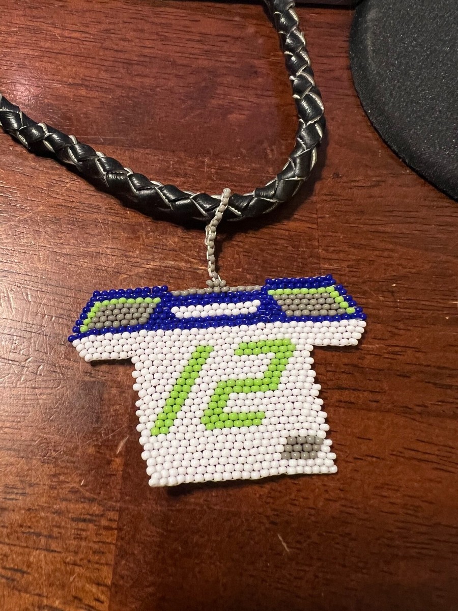 Seattle Seahawks Hand Beaded Medallions, Leather Necklace  display picture 2