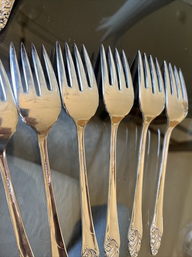 6 Oneida Community Evening Star Salad Forks Silverplate 1950 6 3/4" 2 Sets - Picture 12 of 15