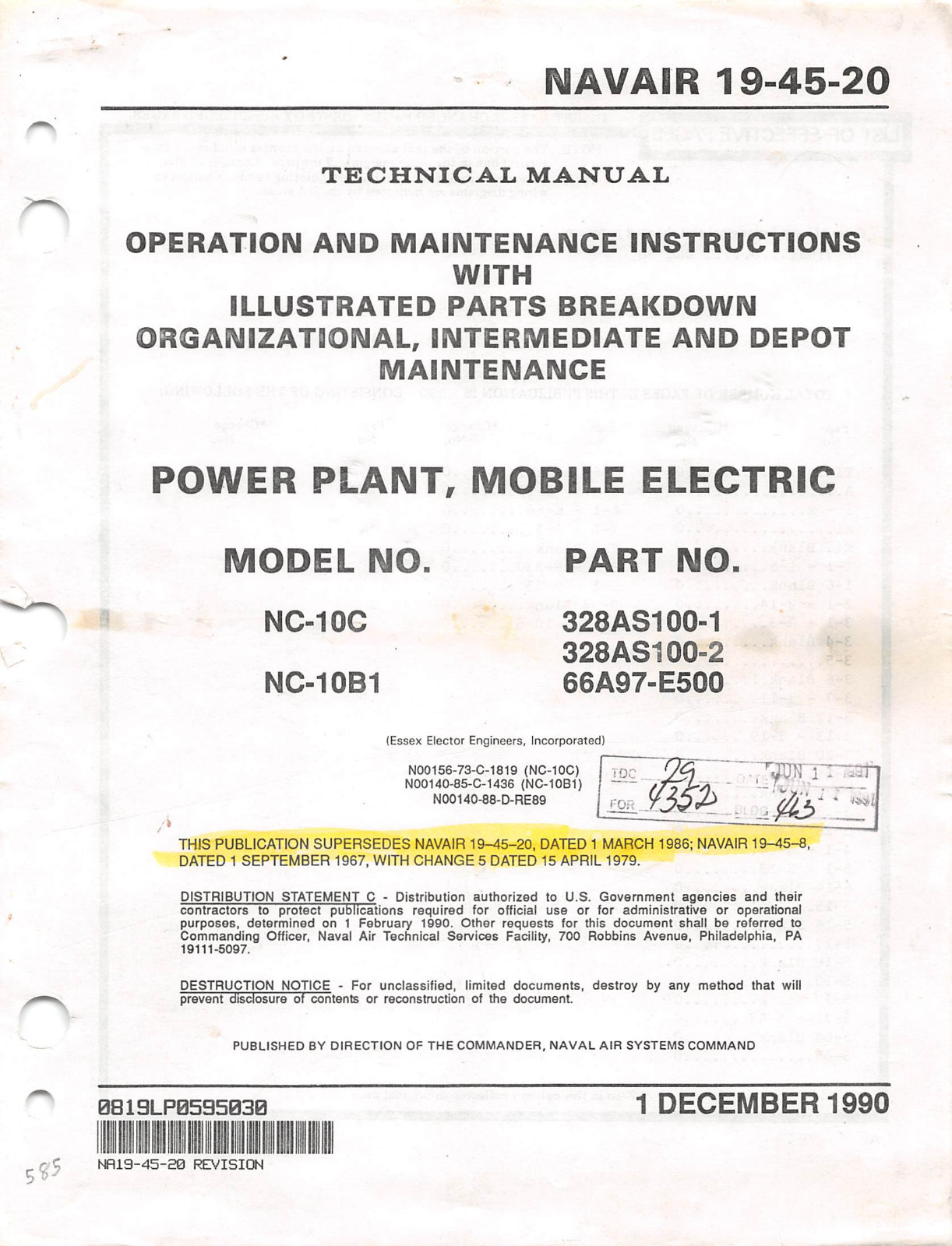 NC10 Mobile Electric Power Plant Aircraft Support Equipment Flight
