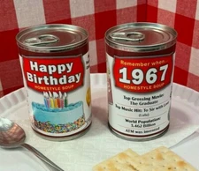 2x Year of Birth 1967 Happy Birthday Soup Can Label UNIQUE GIFT PRESENT DECOR