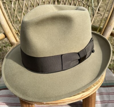 Vintage 50s Dobbs Twenty 7 3/8 Fedora Hat Taupe  Guild Edge Near Mint!