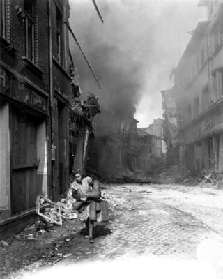 #ad Woman runs as Allied Forces enter Seigburg Germany 8x10 WWII Photo 226a $7.43