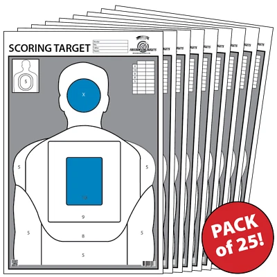 FREEDOM GUN TARGETS 25 Paper Shooting Targets for Gun Range Pistol Rifle Blue Scoring Targets 23x35