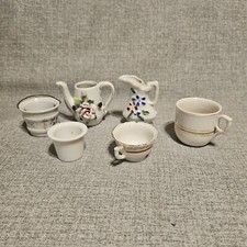 Vintage Lot 6 Assorted Miniatures Pitchers Cups Pot Floral Miniature Doll House